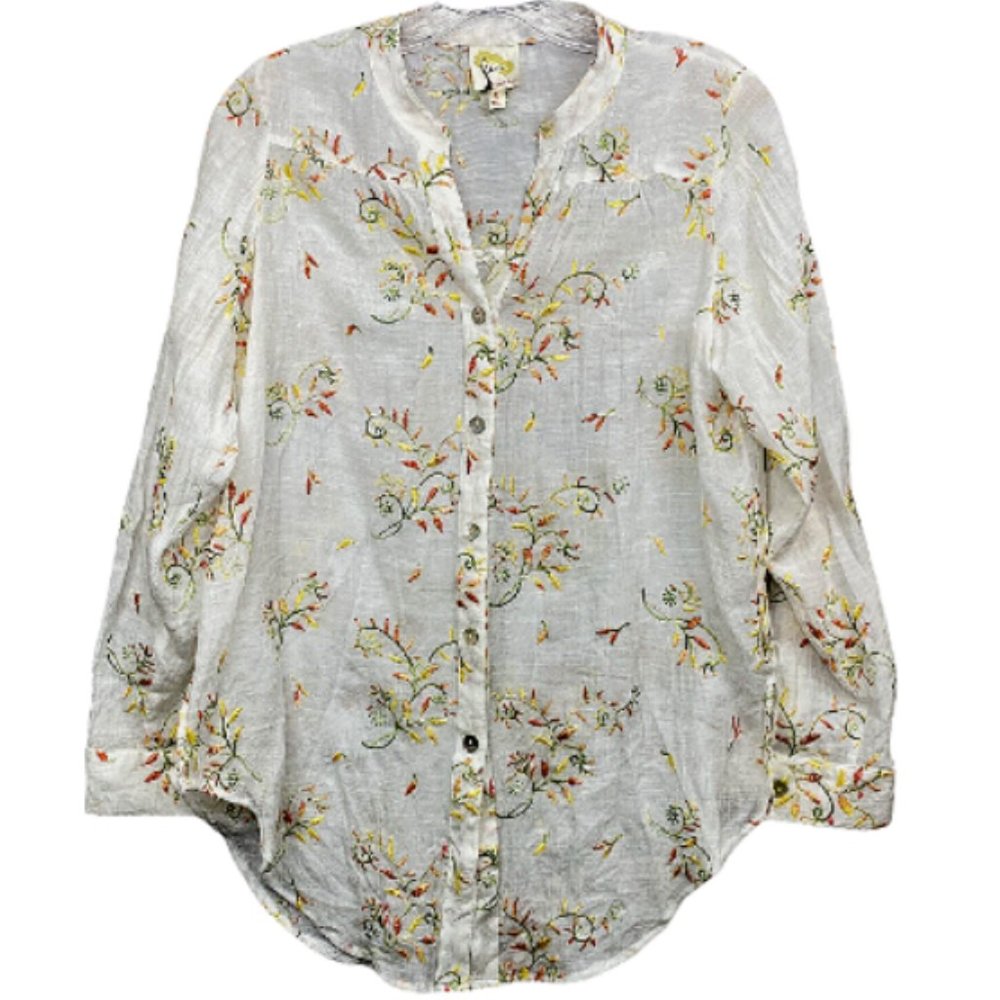 Figs and Flower Women's White Embroidered Floral Long Sleeve Blouse Size Small - Picture 2 of 14